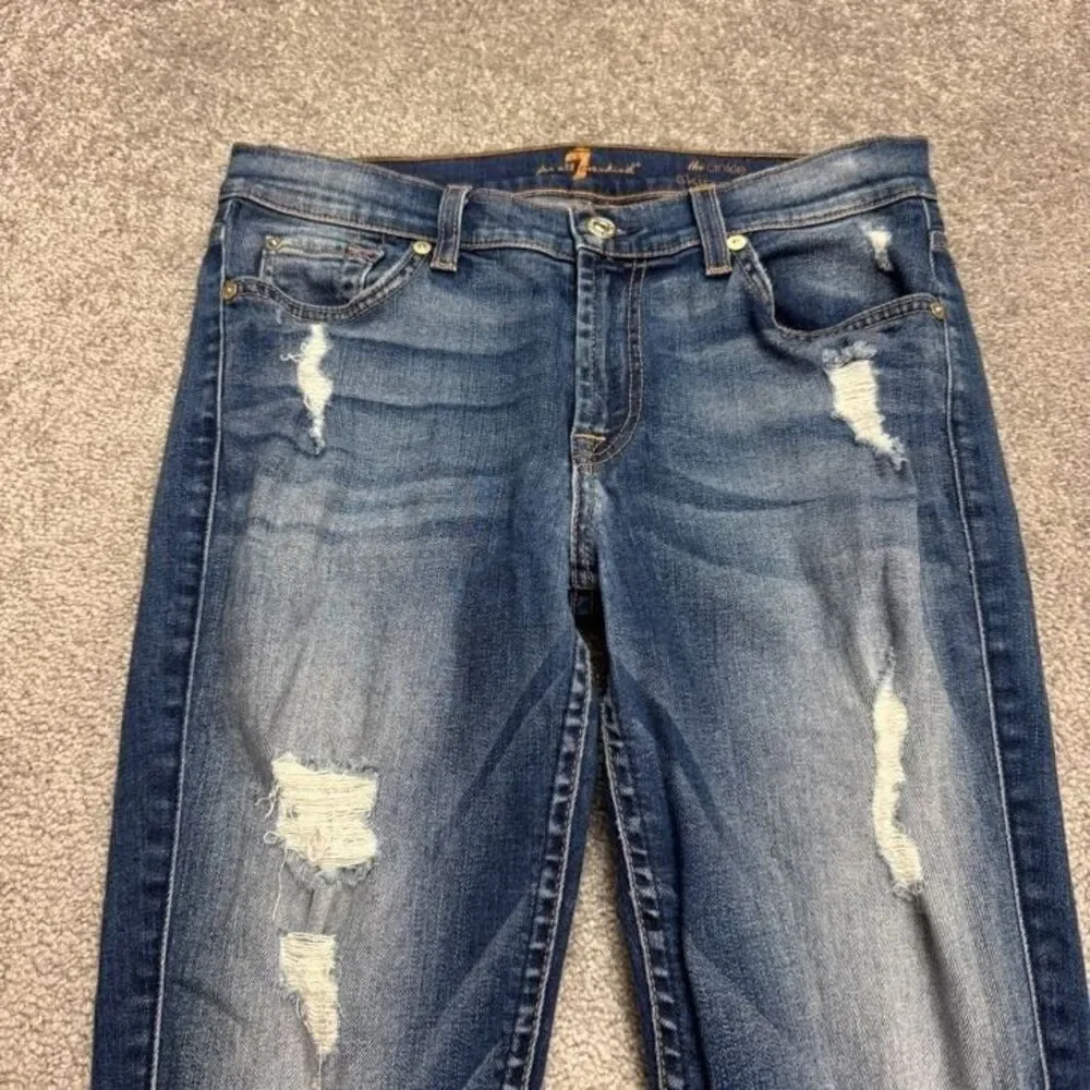 7 For All Mankind The Ankle Skinny Distressed Denim Jeans Womens 28 Blue Stretch